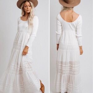 Free people Earth Angel cream ribbed lace long sleeve maxi dress XS NWOT
